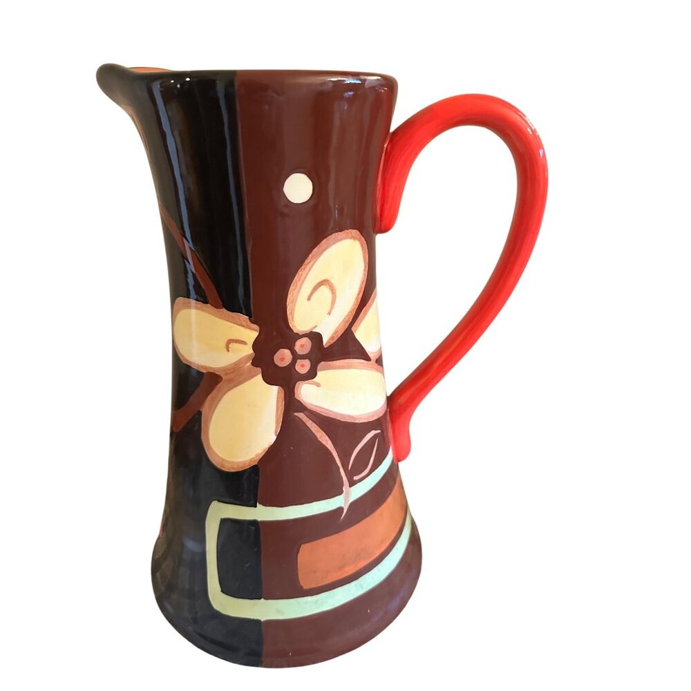 Hand-Painted Bella Casa by Ganz Butterfly Ceramic Pitcher 11.5" Red/Yellow/Brown